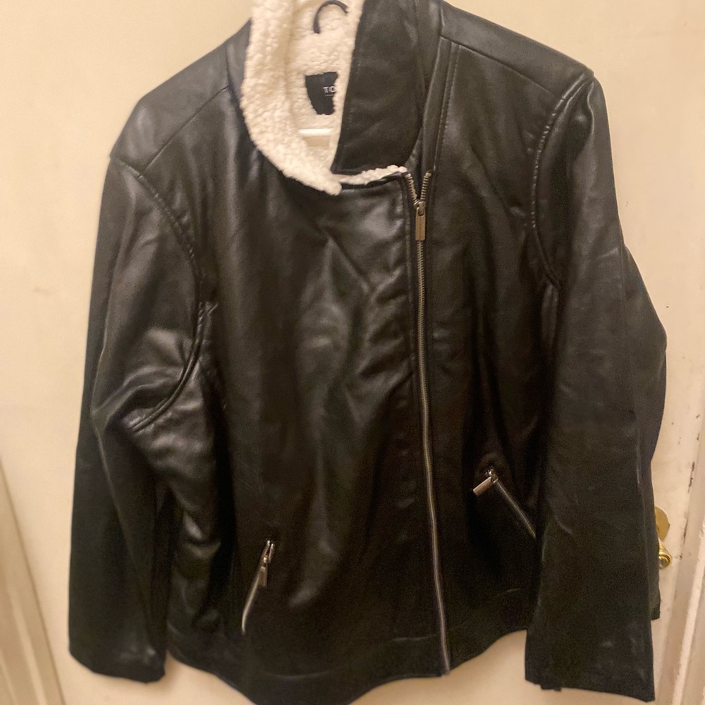 Torrid Black Leather Jacket with White Collar